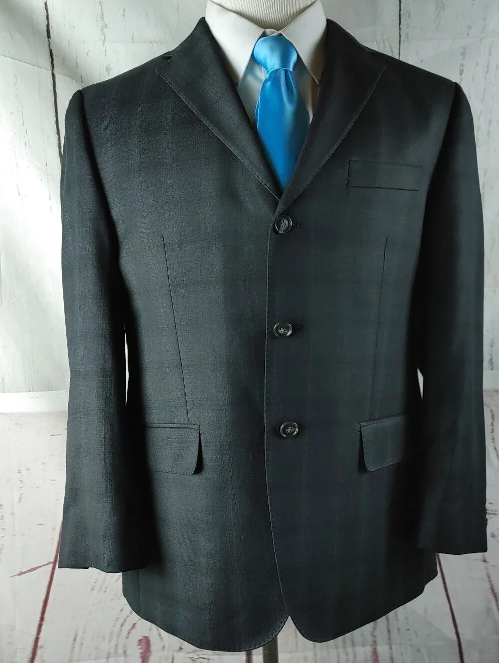 Sean John Men 40S Gray Windowpane 3 Button 2 Pc Career Suit Pleated Pants 33x27½